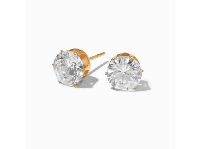 Clous d’oreilles 7 mm serti cupcake en zircon cubique et titane couleur dorée - Collection C Luxe