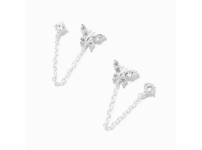 Boucles d’oreilles à chaîne papillon en argent