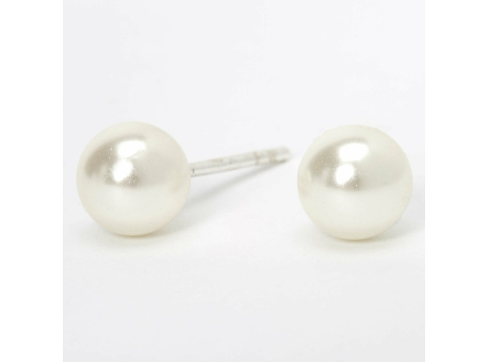 Clous d’oreilles perles d'imitation 6 mm en argent
