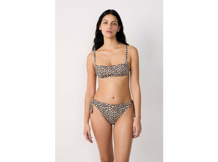 Bikini brésilien à nouer bas de maillot imprimé léopard