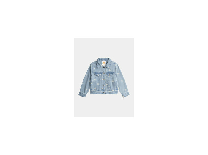 Veste en denim clair à broderies fleurs pour fille