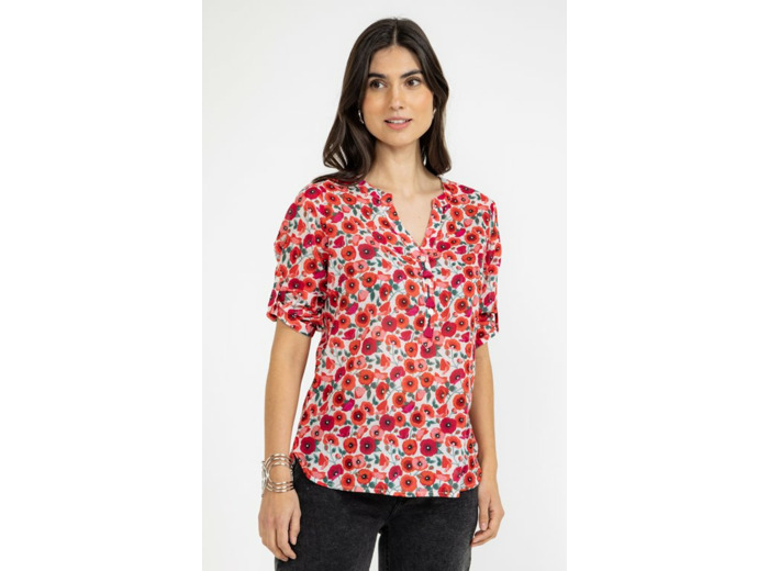 Tunique imprimée fleurs avec pompons