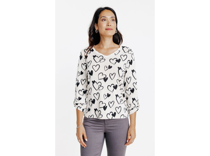 Tee-shirt imprimé coeur col v