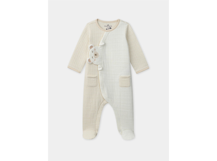 Grenouillère blanc et jaune avec visage d'ours Bébé Garçon