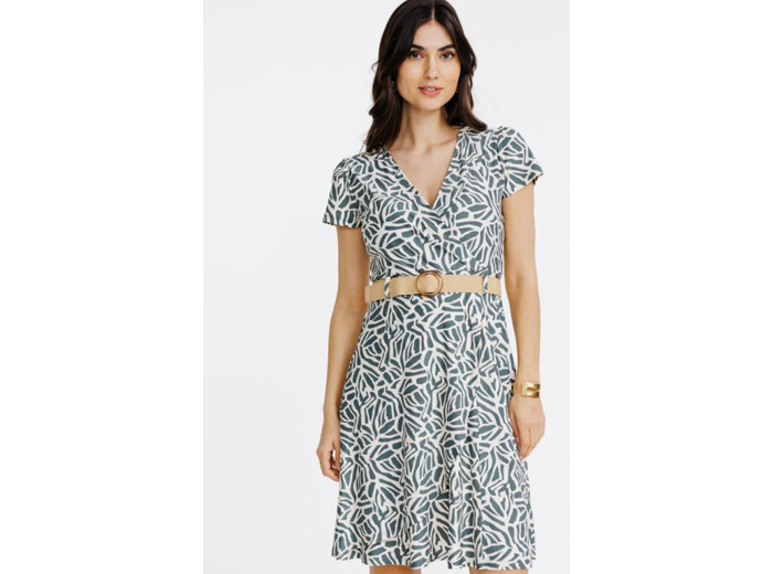 Robe cache-coeur avec ceinture rafia