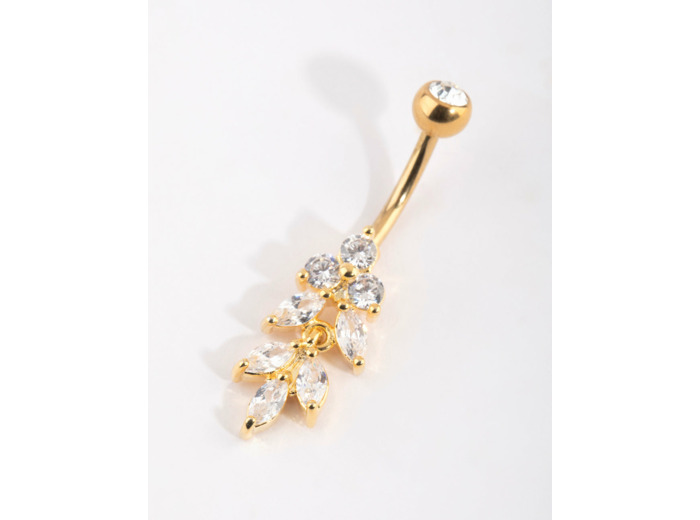 Gold Plated Titanium Marquise Diamante Belly Bar