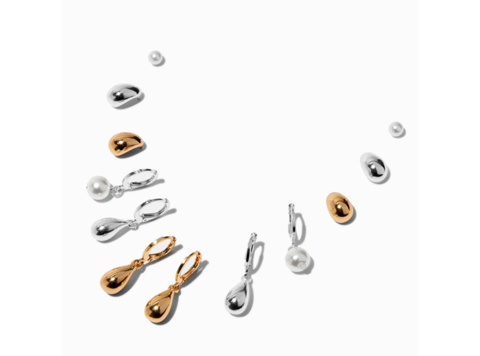 Boucles d’oreilles superposables en gouttes en métaux mixtes - Lot de 6