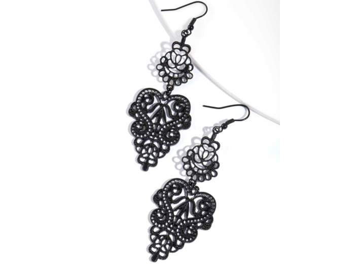 Black Large Filigree Drop Earrings