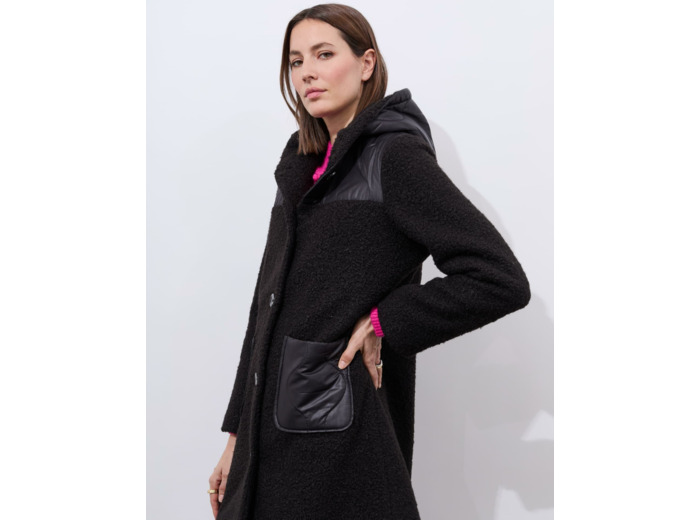 Manteau bi-matière uni NOIR Femme