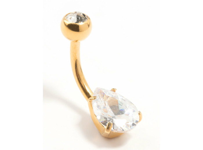 Gold Plated Titanium Round Bezel & Pear Belly Bar