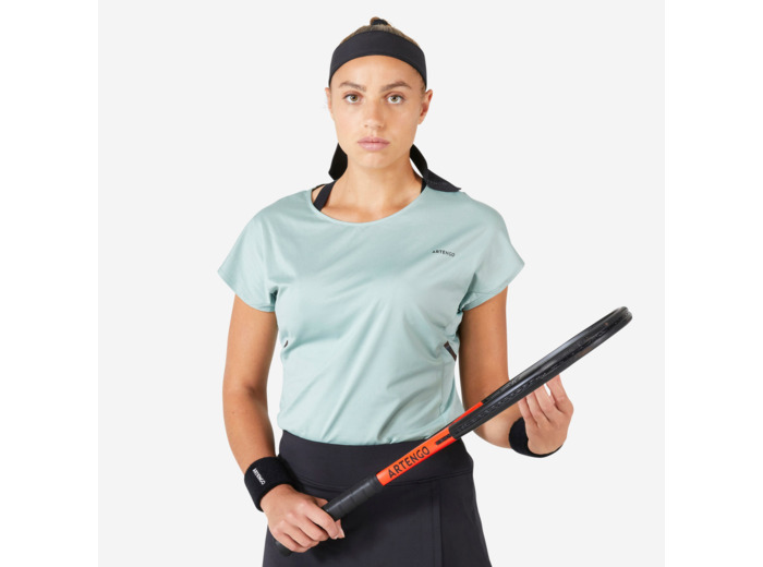 T-Shirt tennis col rond dry soft femme - Dry 500 Vert de gris