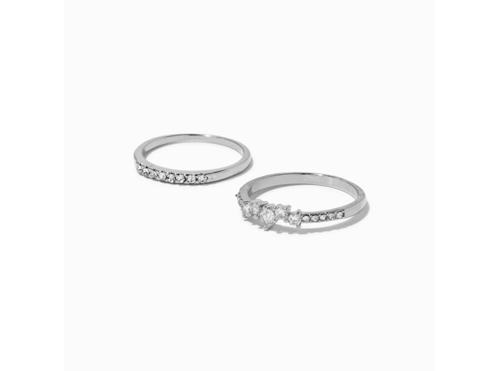 Bagues ondulées en zircon cubique couleur argentée - Lot de 2