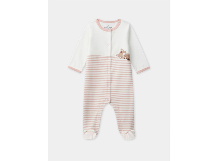 Grenouillère blanc uni et à rayures rose vec patch renard Bébé Fille