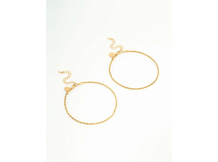 Waterproof Gold Plated Stainless Steel Rope & Chain Anklets 2-Pack