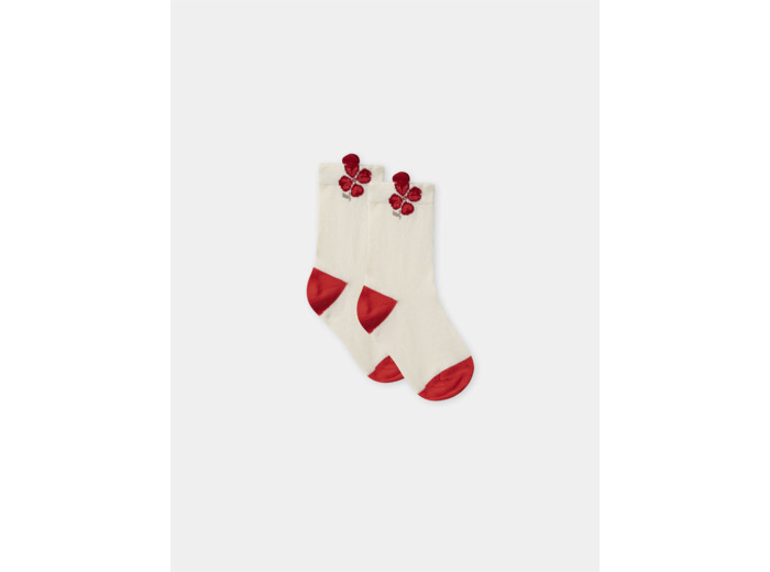 Chaussettes écrues et rouges à imprimé fleur Fille