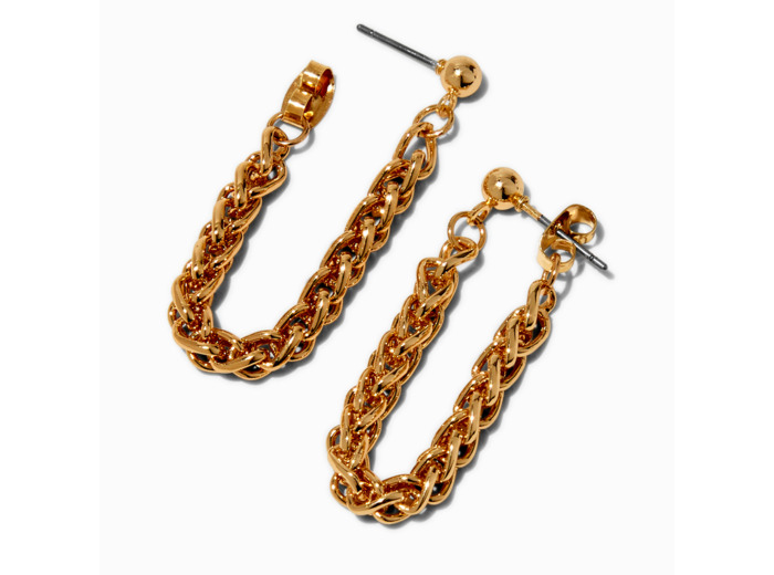 Boucles d’oreilles reliées par une chaîne maillons gourmette couleur dorée