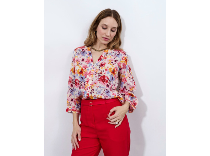 Blouse manches 3/4 imprimé à fleurs ROSE Femme