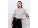 Blouse manches 3/4 imprimée BLANC Femme