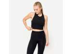 Débardeur de fitness crop-top moulant femme, noir