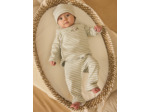Ensemble de naissance en côtes plates haut + pantalon + bonnet