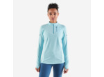 T-shirt 1/2 zip manches longues de running Femme - KIPRUN Run 500 Warm Bleu ciel