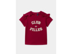 T-shirt rouge imprimé noeud à manches courtes en bordures festonnées Fille