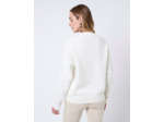 Pull épais en mélange laine uni décoré ECRU Femme