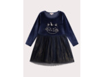 Robe bleue avec tulle animation chat glitter pour fille