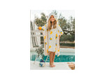 Poncho de bain écru à capuche et imprimé citron pour filles et bébés