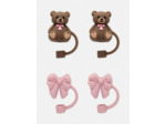Lot de 4 couvre-pailles ours et nœud