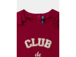 T-shirt rouge imprimé noeud à manches courtes en bordures festonnées Fille
