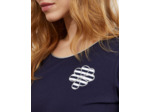 T-Shirt manches coude uni décoré MARINE Femme