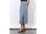 Jupe midi évasée imprimé à fleurs BLEU