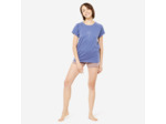 T-shirt yoga doux femme en coton, bleu
