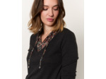 Pull fin bi-matière uni décoré NOIR Femme