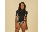 Tee shirt anti UV surf top 500 manches courtes femme noir et floral PARROT