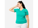T-shirt col V fitness en coton femme, vert turquoise