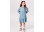 Robe effet denim avec broderies fleuries pour fille