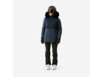 Veste de ski chaude mi-longue femme, 100 bleu marine