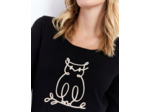 Pull fin uni décoré NOIR Femme