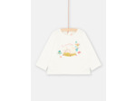 T-shirt écru à motif chat endormi pour bébé fille
