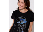 T-Shirt manches courtes 100% coton imprimé placé NOIR Femme