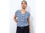 Top manches courtes imprimé à fleurs BLEU Femme
