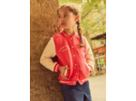 Veste Teddy rouge corail à broderie fleuries et manches longues écrues Fille
