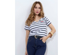 T-Shirt manches courtes 100% coton rayée MARINE Femme