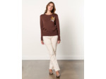 Pull épais contenant de la laine uni décoré MARRON Femme