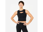 Débardeur court de fitness avec ouverture poitrine femme, noir