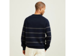 Pull col rond rayé - Bleu moyen