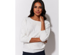 Pull fin uni décoré BLANC Femme