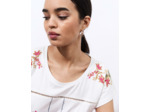 T-Shirt manches courtes 100% coton uni décoré ECRU Femme